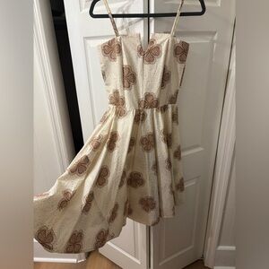 Hand-made Floral Print Cream Dress with Gold Accents